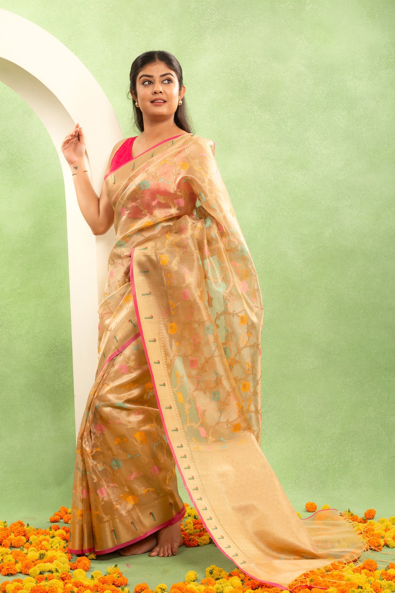 Tifli Meena Katan Tissue Saree with Traditional Banarasi Weave