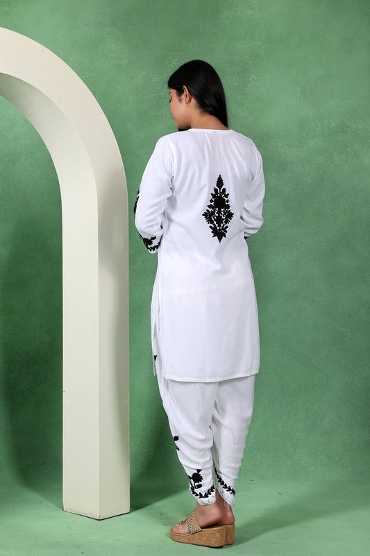 Chikankari Short Kurta with Dhoti Set for Women