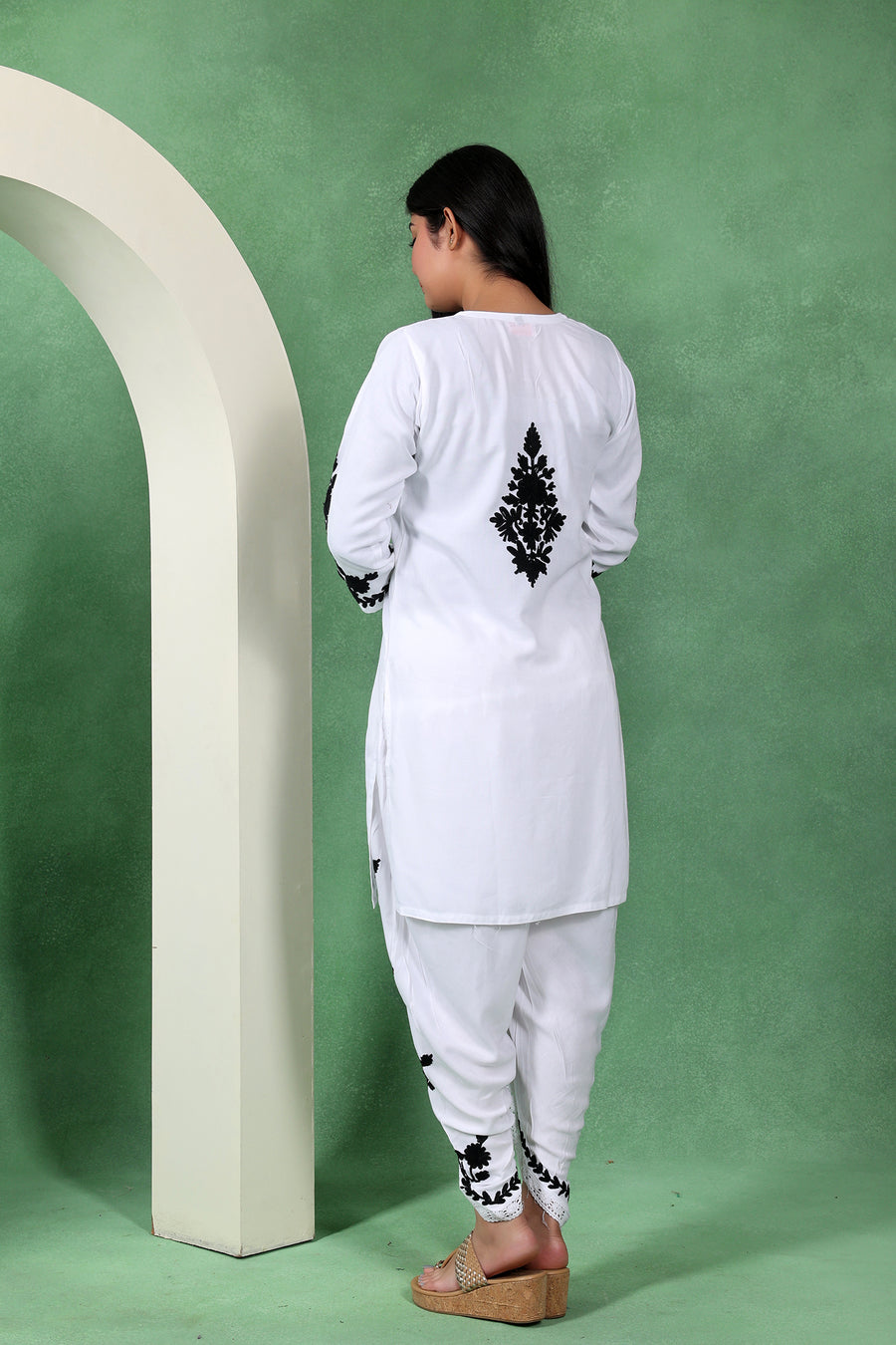 Chikankari Short Kurta with Dhoti Set for Women