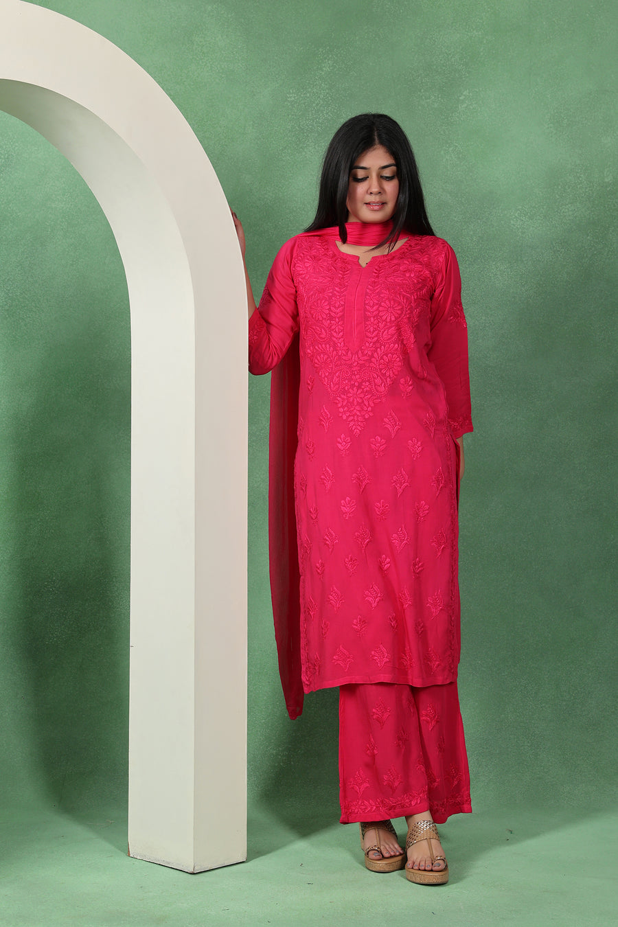 Chikankari Kashmiri 3 Piece Palazzo Set with Modal Dupatta