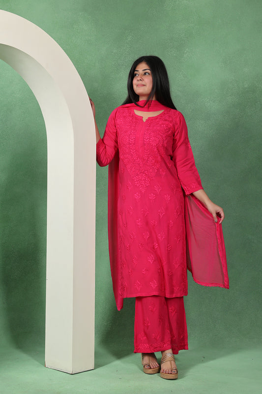 Chikankari Kashmiri 3 Piece Palazzo Set with Modal Dupatta