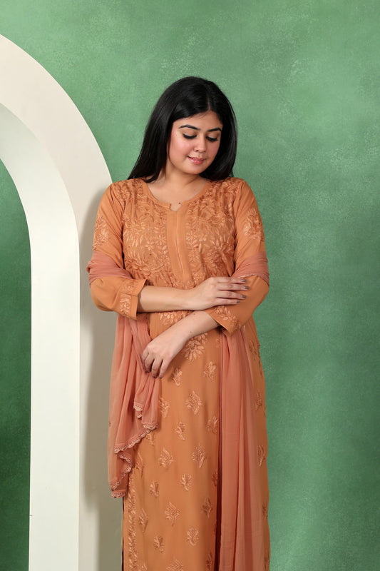 Chikankari Kashmiri 3 Piece Palazzo Set with Modal Dupatta