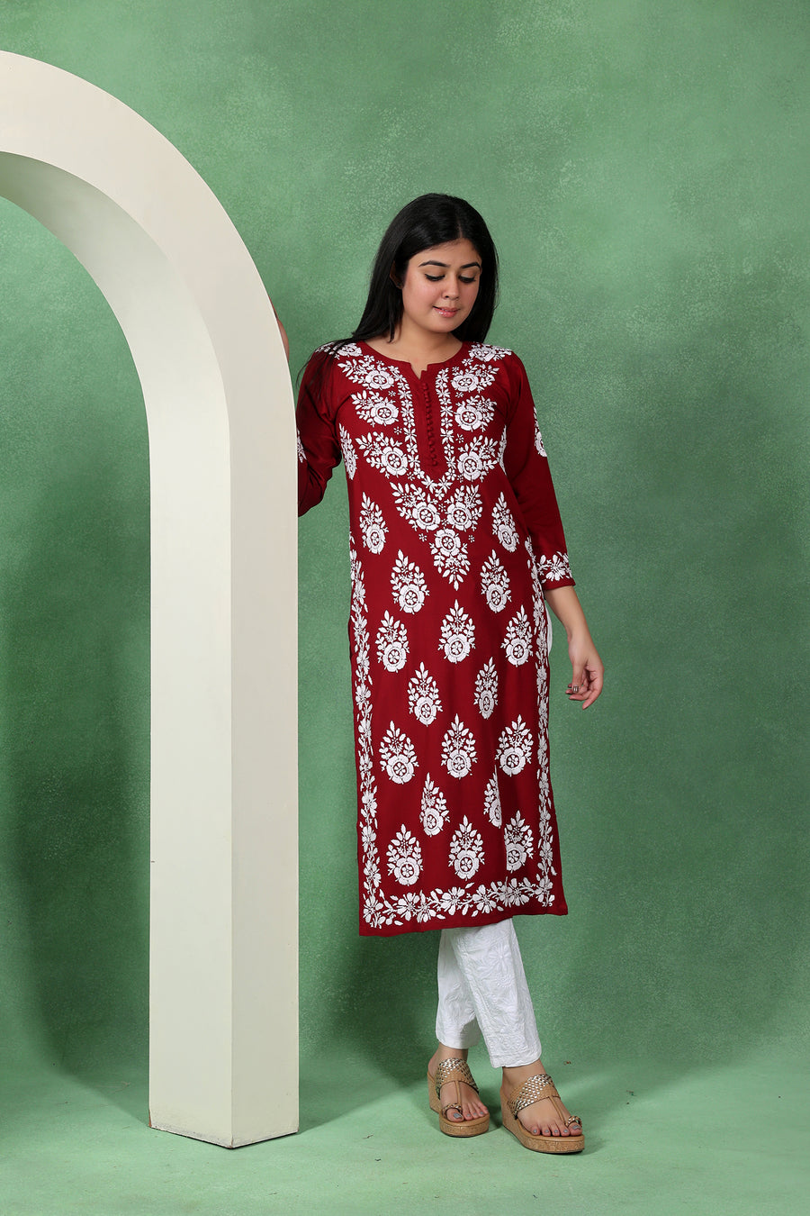 Chikankari Handwork Rayon Straight Kurta for Women