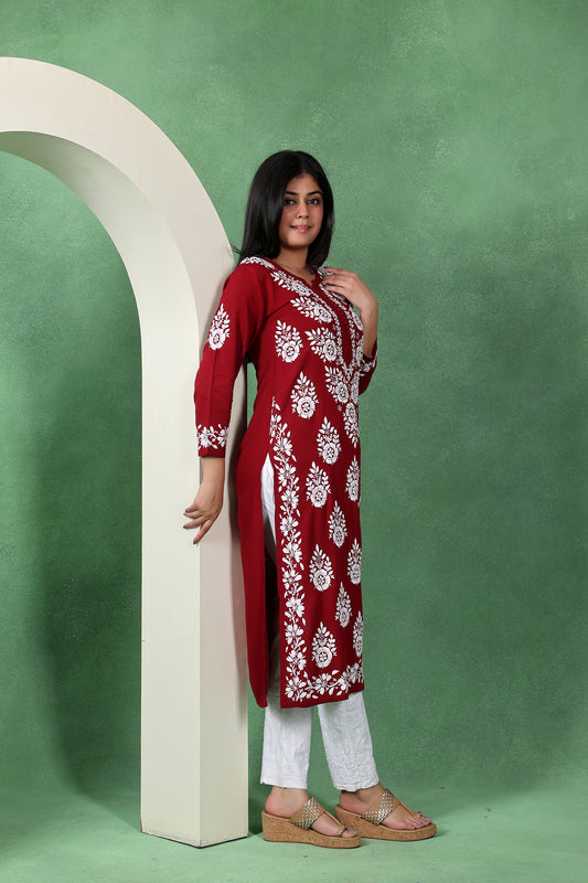Chikankari Handwork Rayon Straight Kurta for Women