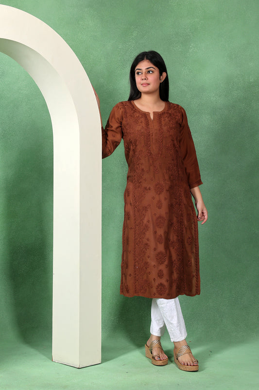 Chikankari Bootidar Straight Muslin Kurta for Women