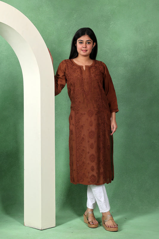 Chikankari Bootidar Straight Muslin Kurta for Women