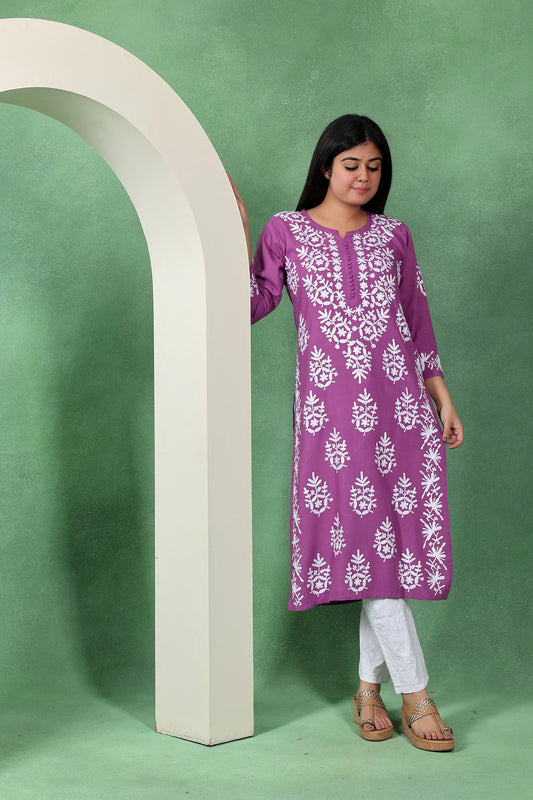 Chikankari Aari Embroidered Straight Kurta for Women