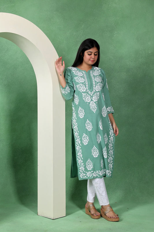Chikankari Handwork Rayon Straight Kurta