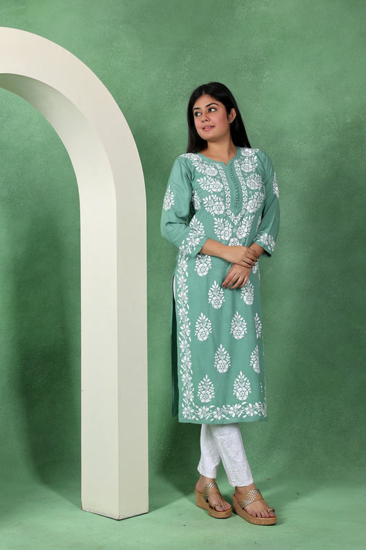 Chikankari Handwork Rayon Straight Kurta