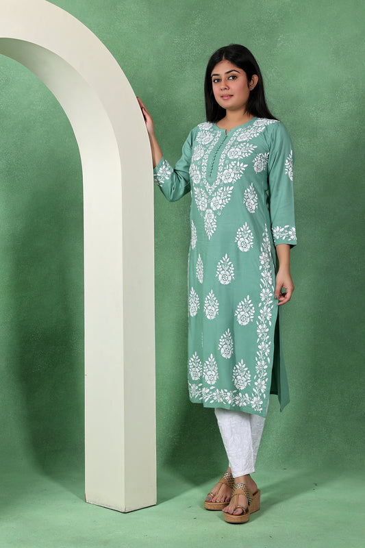 Chikankari Handwork Rayon Straight Kurta for Women