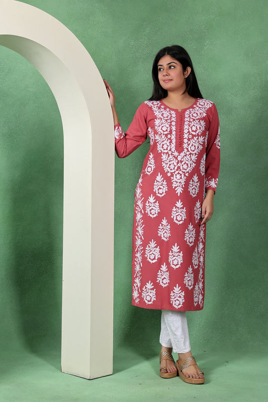 Chikankari Aari Embroidered Straight Kurta for Women