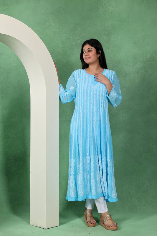 Chikankari Angarkha Anarkali Kurti