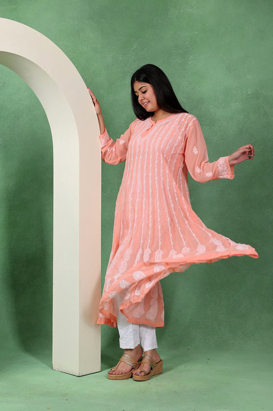 32 Kali Chikankari Anarkali Kurti
