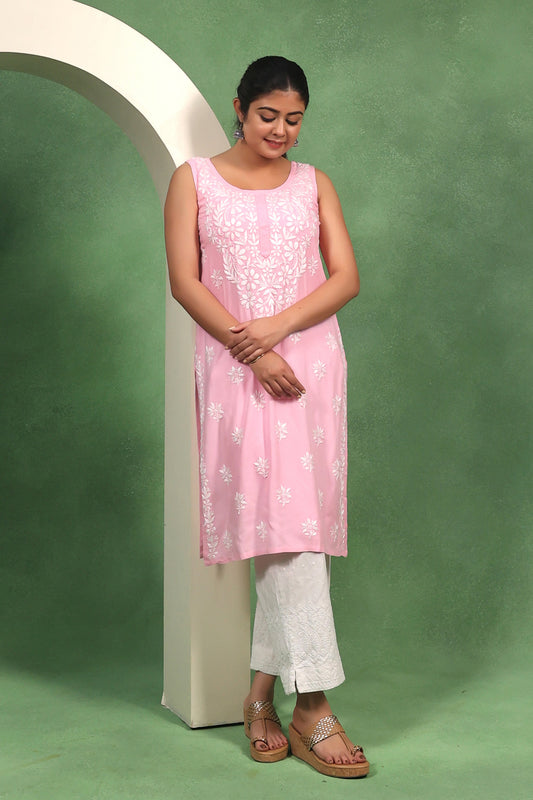 Noori Sleeveless Rayon Chikankari Kurti