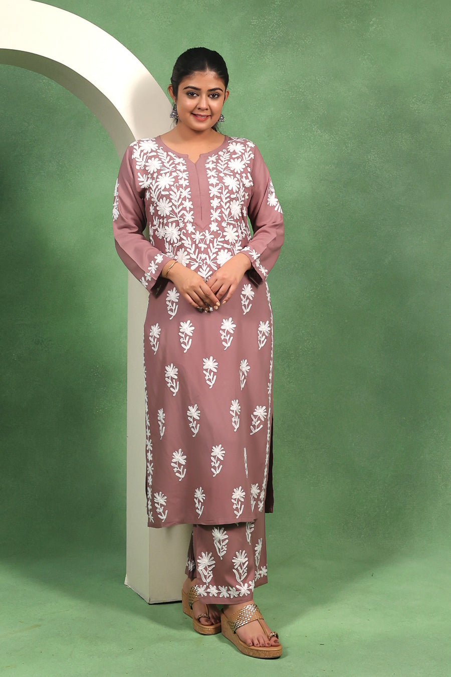 Rayon Chikankari Midi Palazzo Set