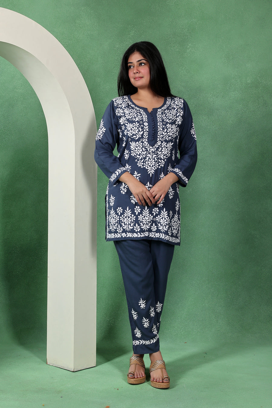 Chikankari Kashmiri Straight Kurta Set for Women