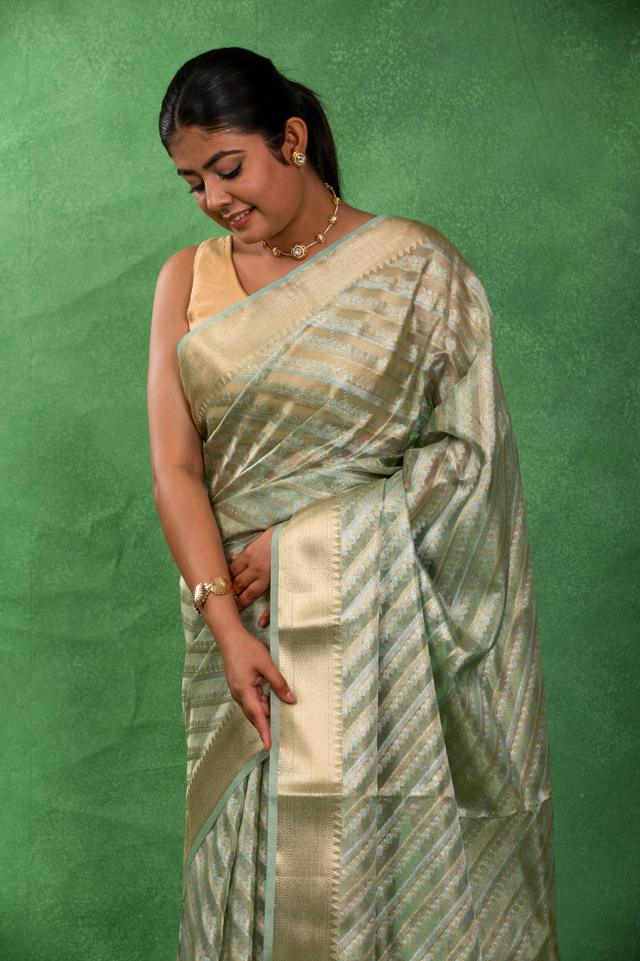 Pista Chandrika – Katan Silk Banarasi Saree