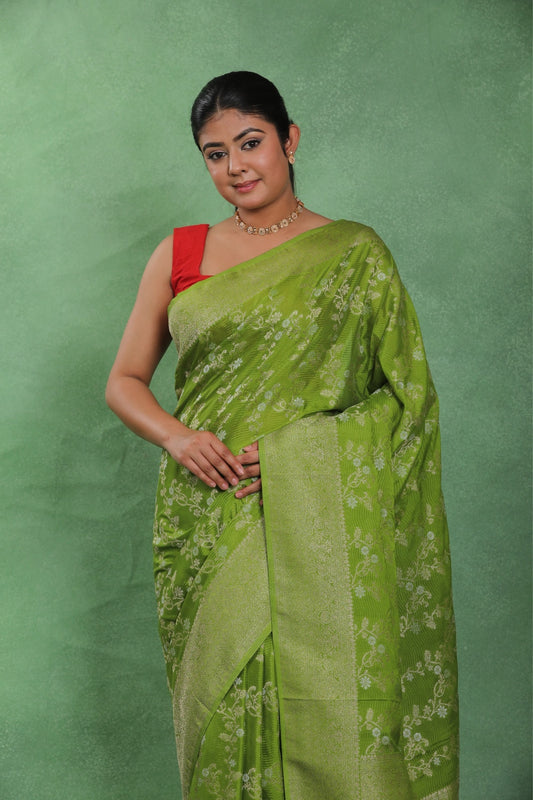 Hariyali Breeze – Banarasi Khaddi Chiffon Saree