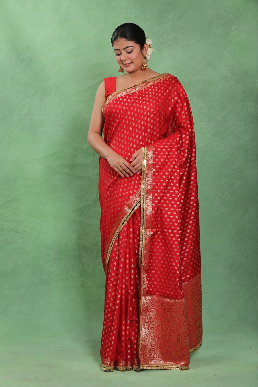 Sindoori Saanjh – Red Banarasi Semi Katan Silk Saree