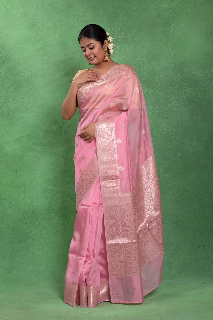 Saanjh Gulal – Pink Banarasi Khadi Chiffon Elegance