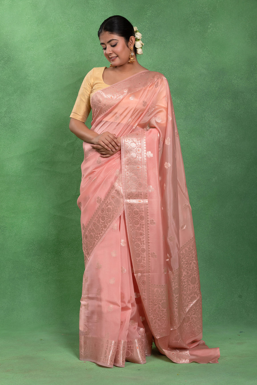 Peach Chandrika – Banarasi Khadi Chiffon Saree