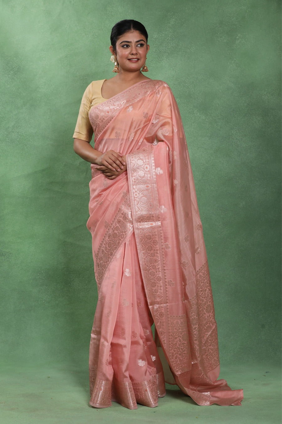 Peach Chandrika – Banarasi Khadi Chiffon Saree