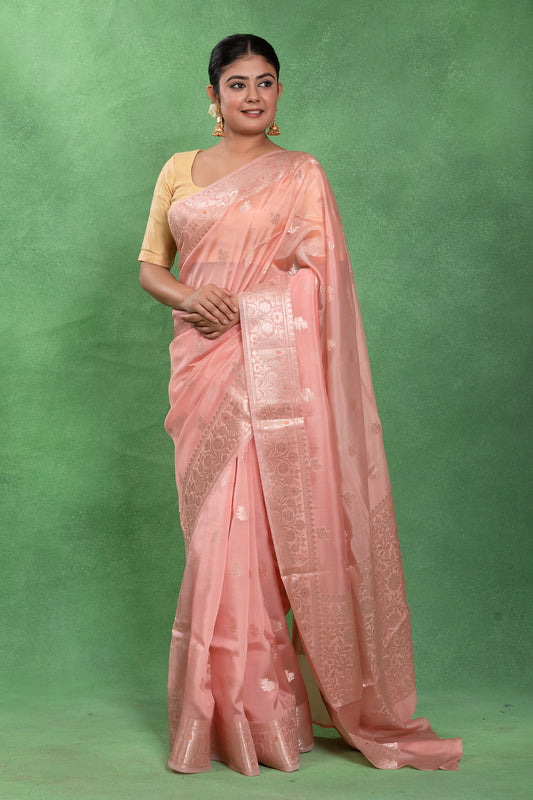 Peach Chandrika – Banarasi Khadi Chiffon Saree