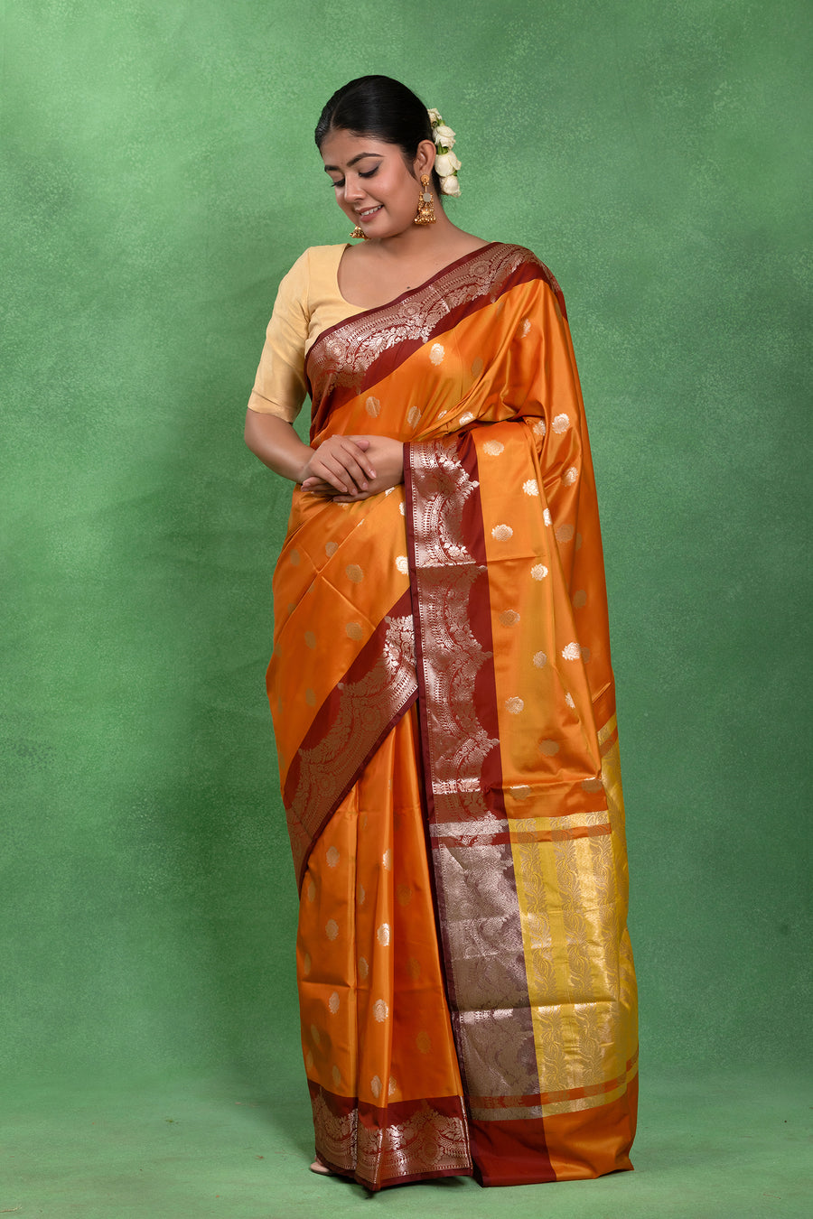 Kesari Dhoop — Orange Banarasi Katan Style Saree