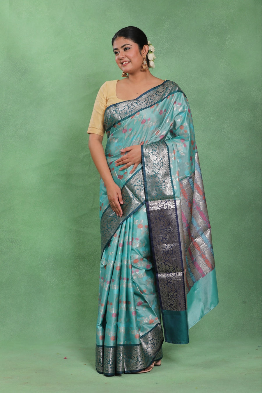 Teal Ember Banarasi – Katan Style Saree