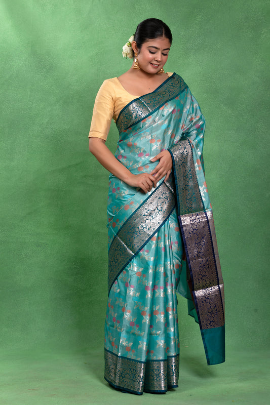 Phoolwari Peach – Banarasi Katan Style Saree