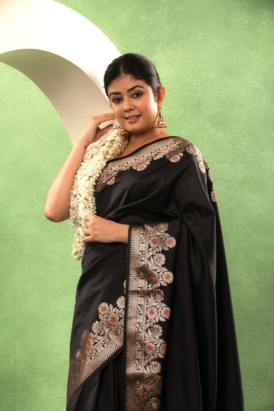 Majestic Meena — Black Tilfi Katan Silk Saree