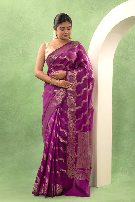 Royal Purple Banarsi Katan with Gold Aada Weave