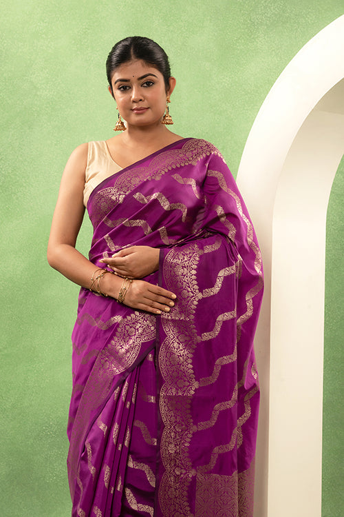 Royal Purple Banarasi Katan with Gold Aada Weave