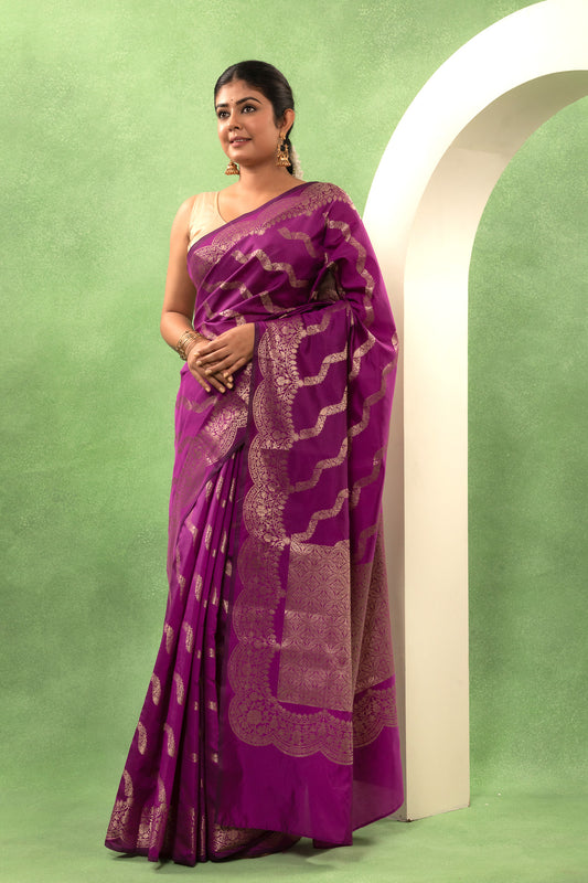 Royal Purple Banarsi Katan with Gold Aada Weave