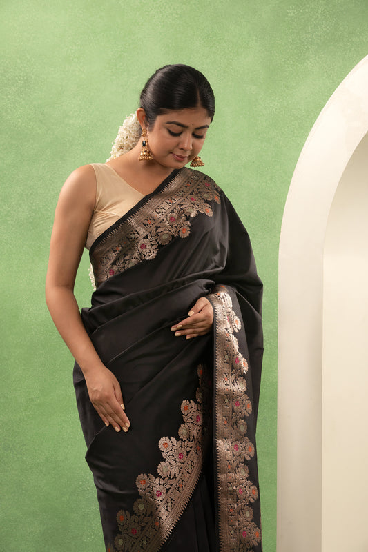 Majestic Meena — Black Tilfi Katan Silk Saree