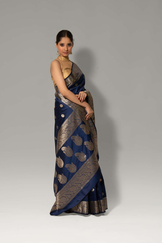 Moonlit Elegance – Chand Buti Katan Silk Saree