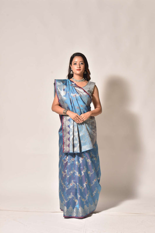 Scalloped Grace – Meenakari Katan Silk Saree