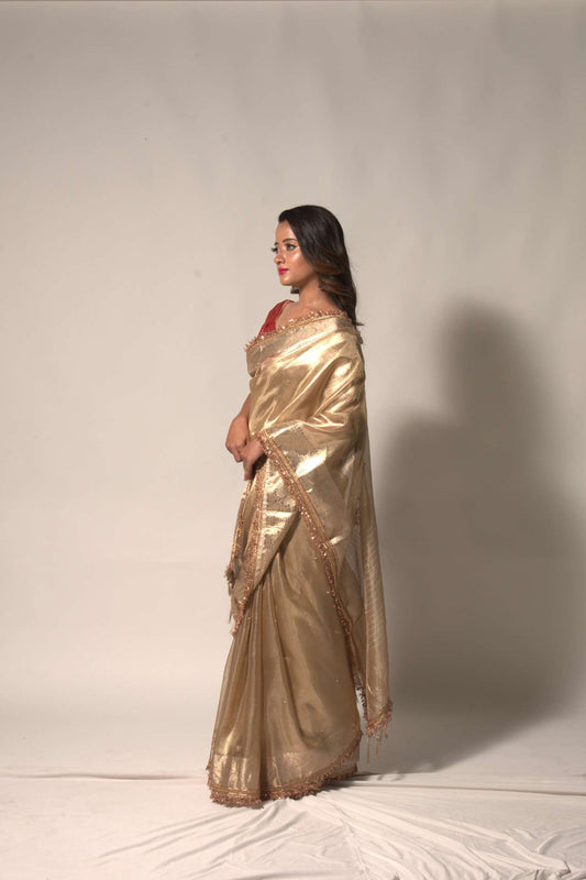 Shadow Elegance – Banarasi Tissue Handwork Saree
