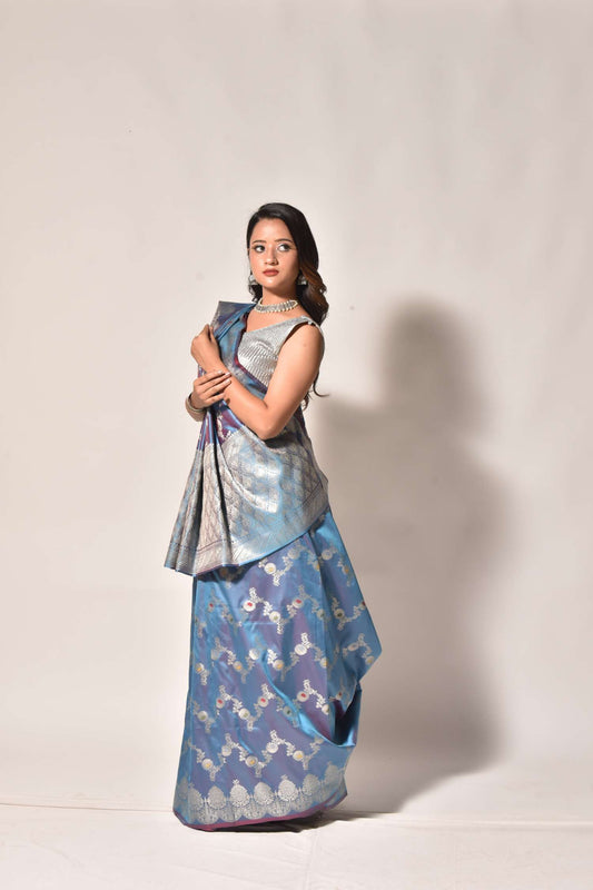Scalloped Grace – Meenakari Katan Silk Saree