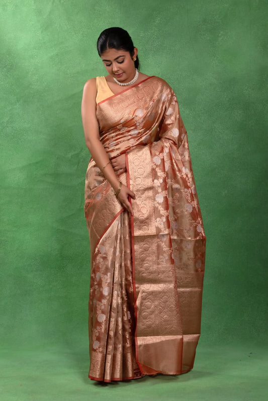 Rust orange tissue silk saree