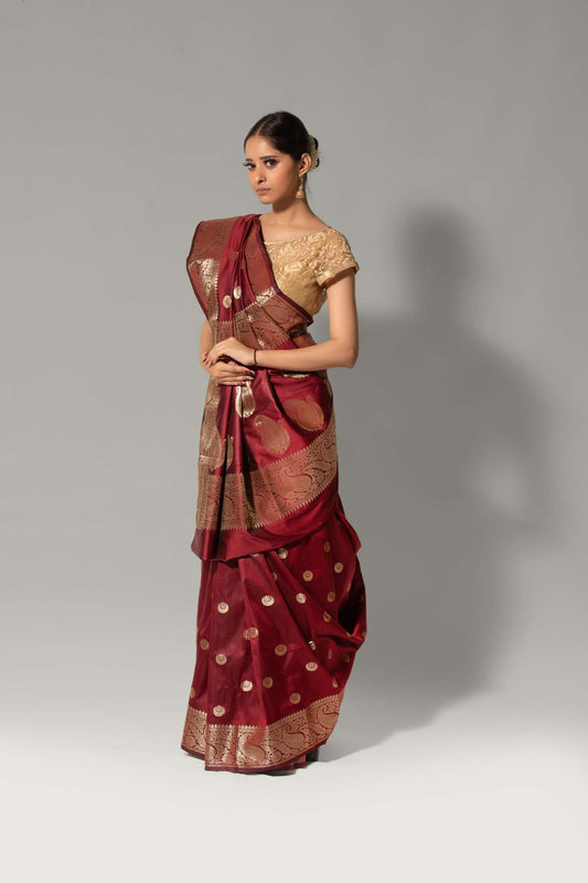 Moonlit Elegance – Chand Buti Katan Silk Saree