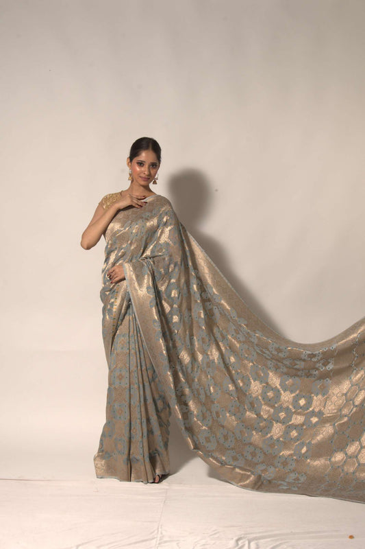 Whispers of Tradition – Khaddi Georgette Bandhani Saree