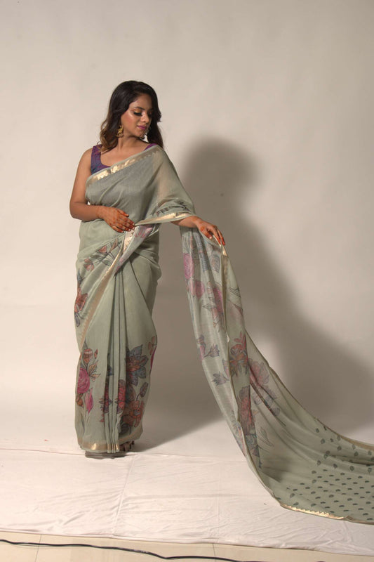 Silken Stripes – Digital Chiniya Rangkat Saree