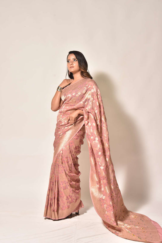 Whispers of Tradition – Khaddi Georgette Bandhani Saree