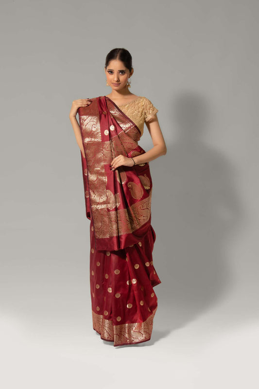 Moonlit Elegance – Chand Buti Katan Silk Saree