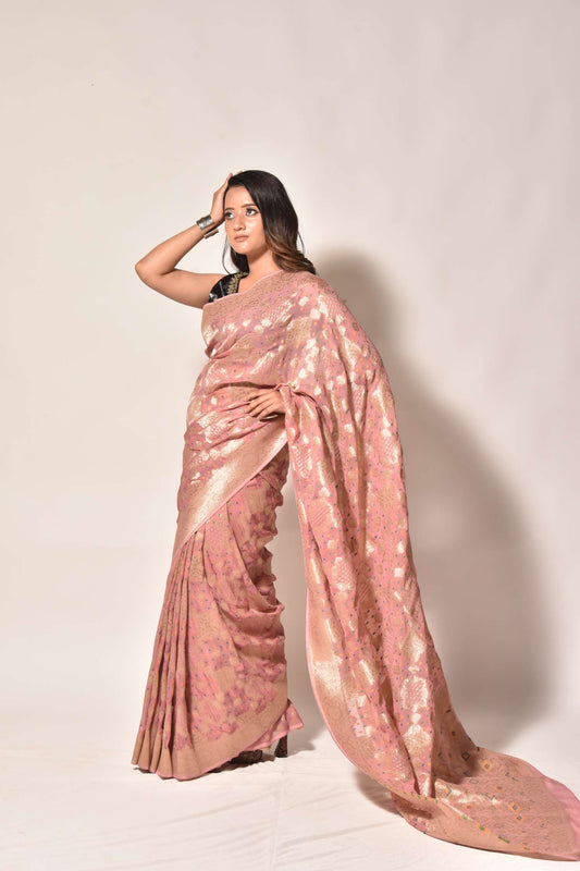 Whispers of Tradition – Khaddi Georgette Bandhani Saree