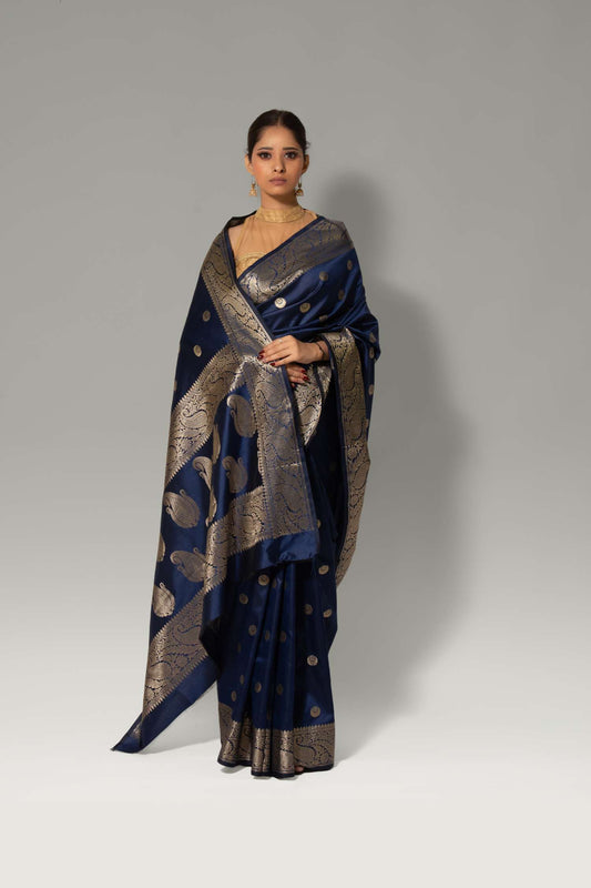 Moonlit Elegance – Chand Buti Katan Silk Saree