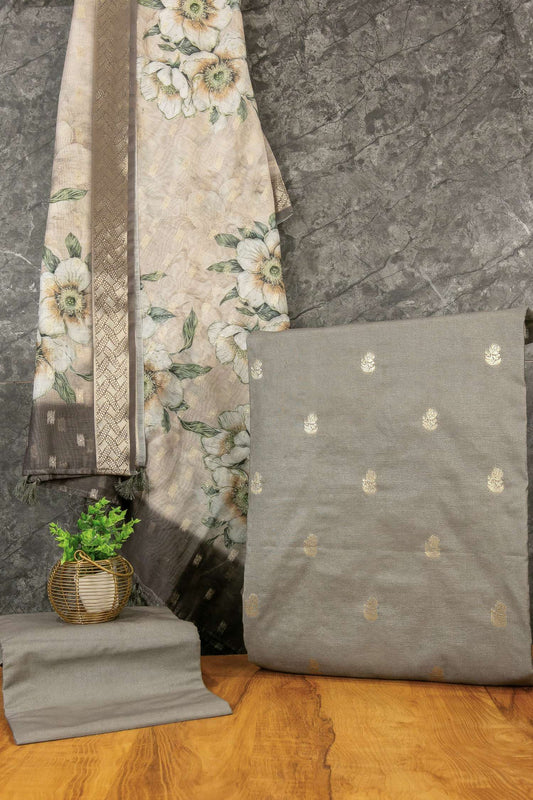 Banarasi Zari Weave Suit Fabric with Contrast Digital Print Dupatta