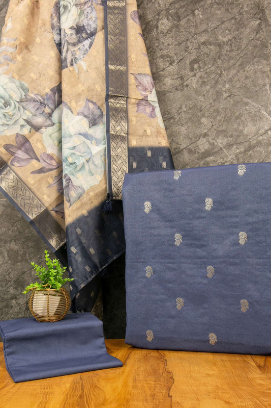 Banarasi Zari Weave Suit Fabric with Contrast Digital Print Dupatta
