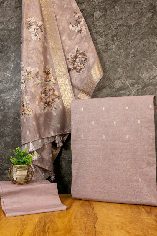 Banarasi Zari Weave Suit Fabric with Contrast Digital Print Dupatta
